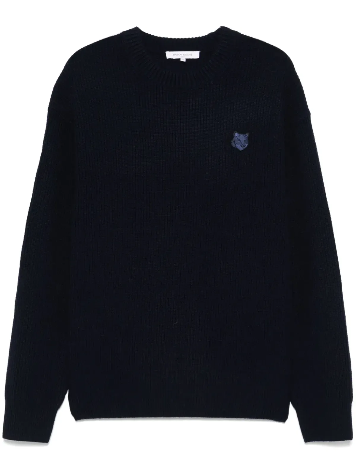 Maison Kitsuné Bold Fox Headパッチ入りリブ編みセーター ブルー - 画像1