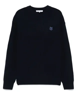 Maison Kitsuné Bold Fox Headパッチ入りリブ編みセーター ブルー - サムネイル1