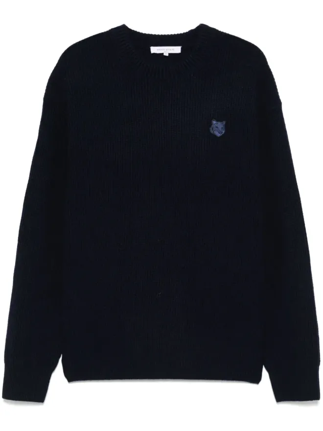 Maison Kitsuné Maison Kitsuné Bold Fox Headパッチ入りリブ編みセーター ブルーの商品画像