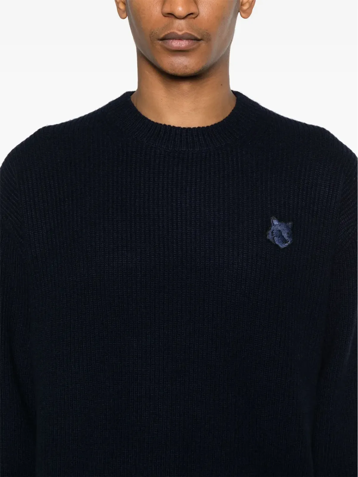 Maison Kitsuné Bold Fox Headパッチ入りリブ編みセーター ブルー - 画像5