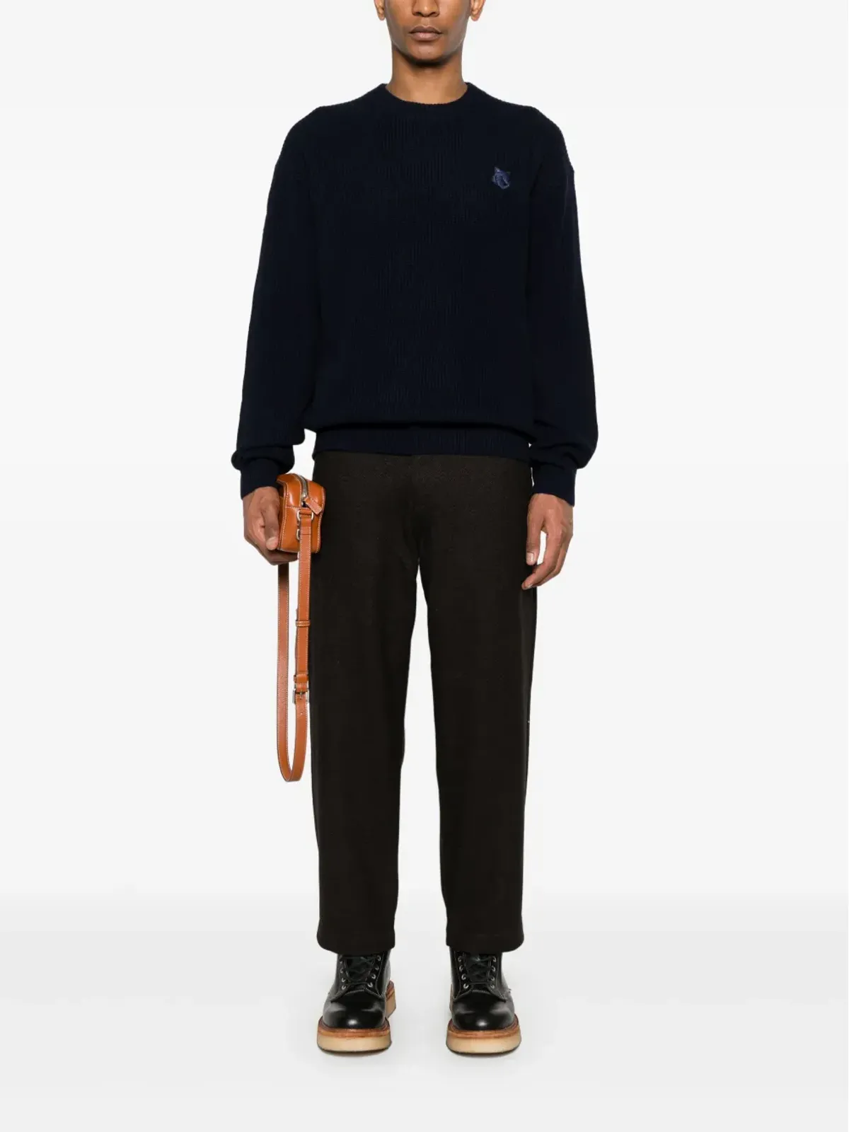 Maison Kitsuné Bold Fox Headパッチ入りリブ編みセーター ブルー - 画像2