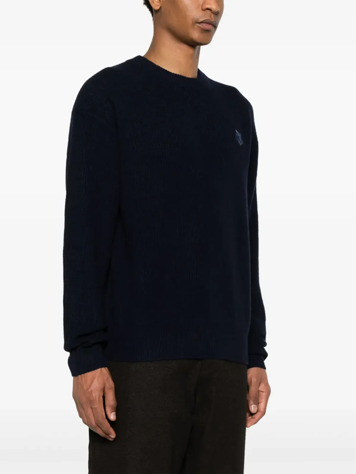 Maison Kitsuné Bold Fox Headパッチ入りリブ編みセーター ブルー - 画像3