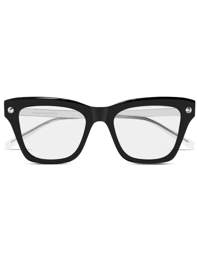 Alexander McQueen Eyewear Alexander McQueen Eyewear スクエアフレーム眼鏡 - BLACK-SILVER-TRANSPARENTの商品画像