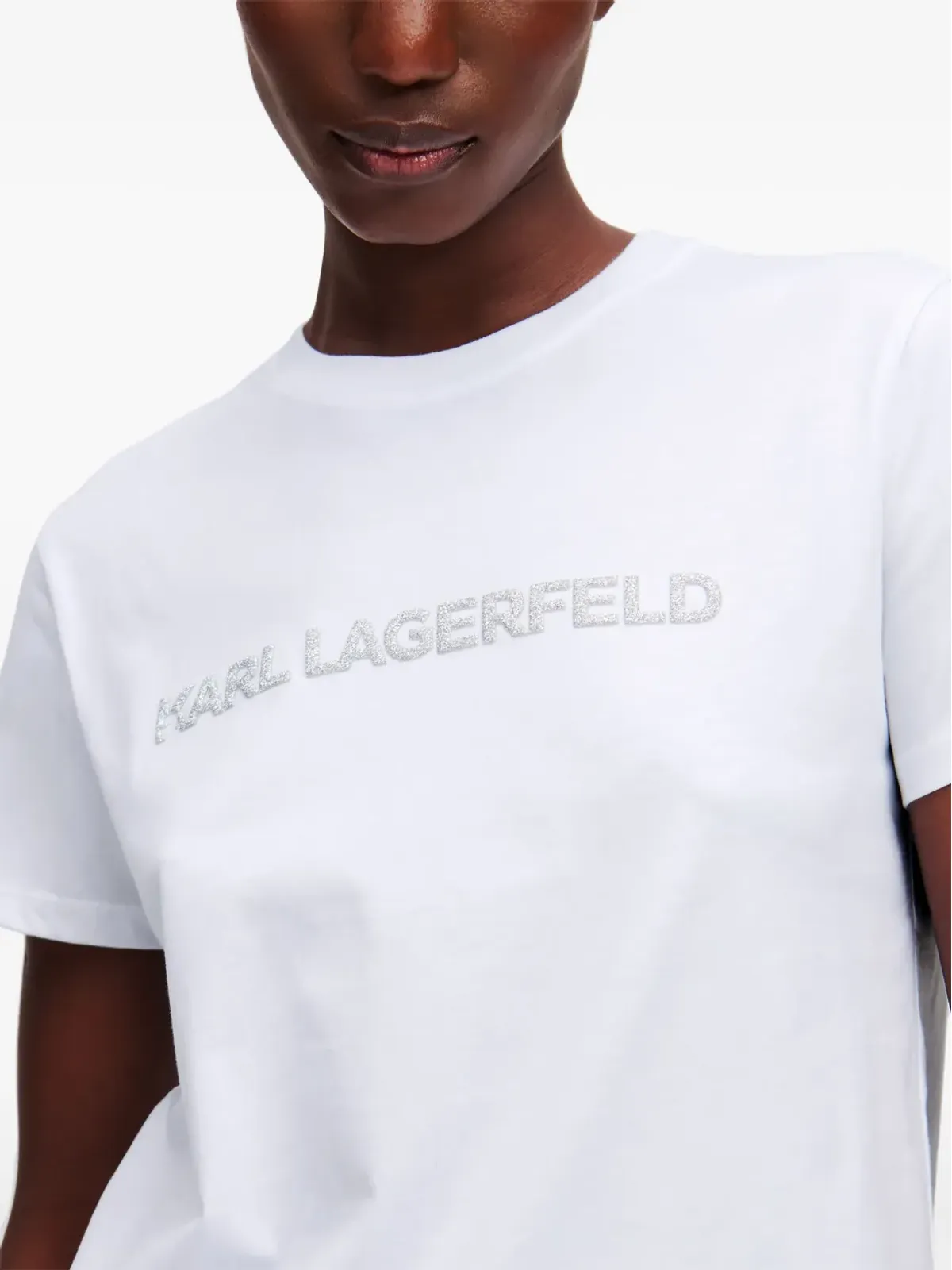 Karl Lagerfeld グリッターアップリケ ロゴ入りTシャツ - 画像5