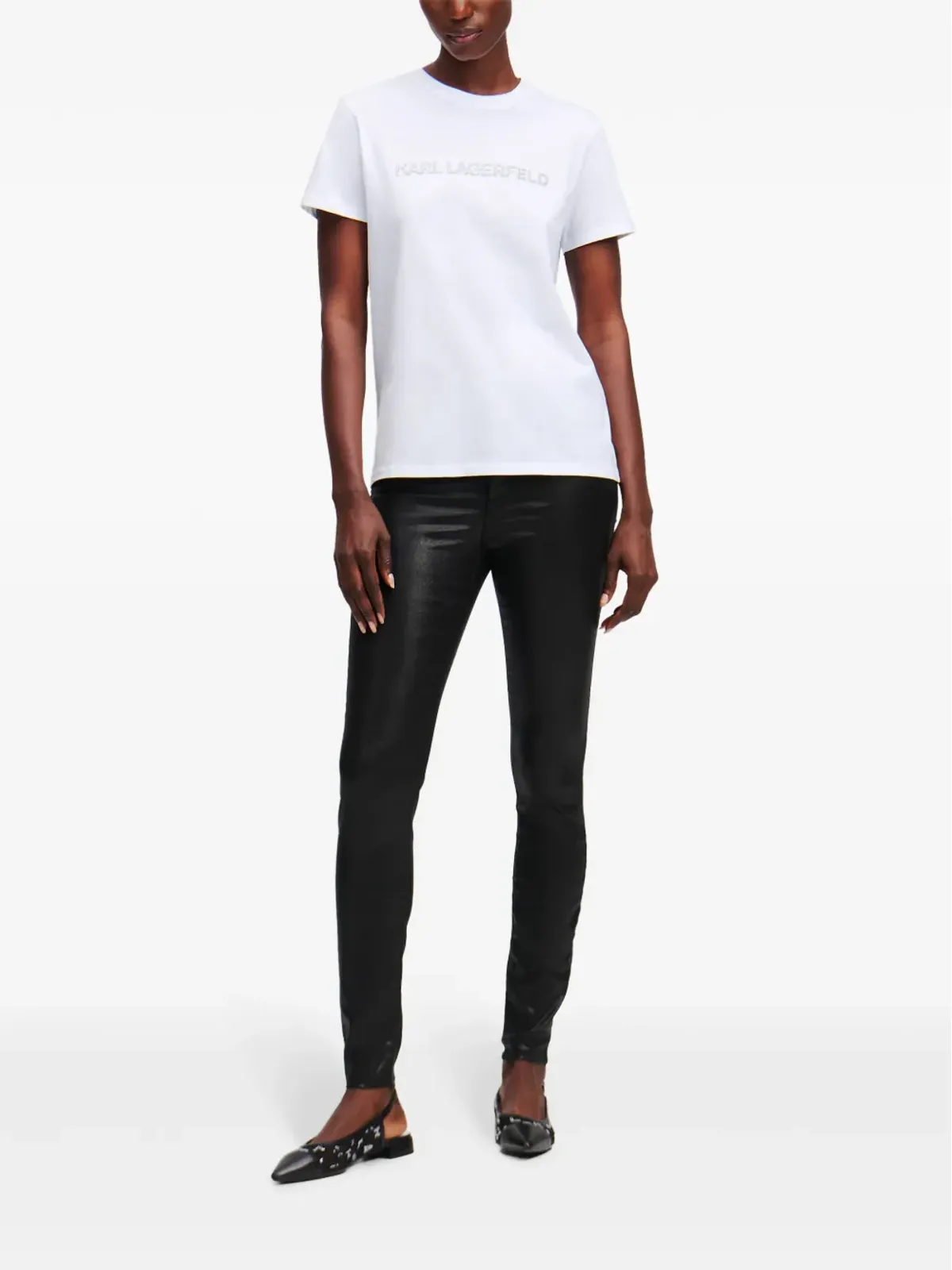 Karl Lagerfeld グリッターアップリケ ロゴ入りTシャツ - 画像2