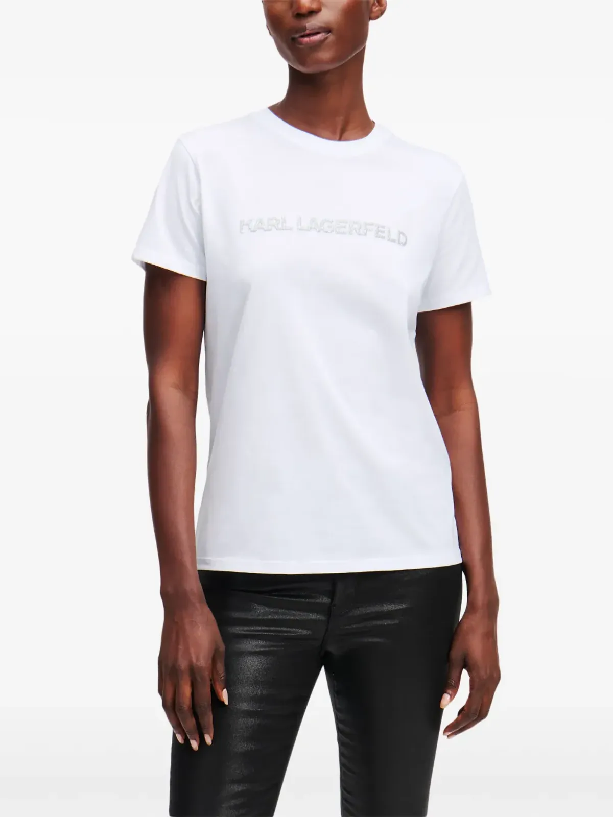 Karl Lagerfeld グリッターアップリケ ロゴ入りTシャツ - 画像3