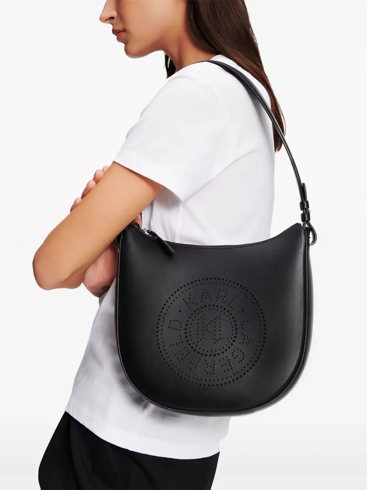 Karl Lagerfeld K/Circle Moon パンチングロゴ ショルダーバッグ - ブラック - 画像2