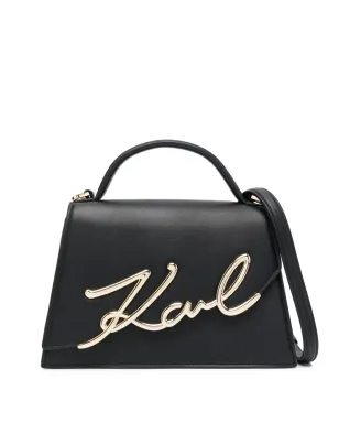 Karl Lagerfeld ミディアム シグネチャー レザー クロスボディバッグ - ブラック - サムネイル1