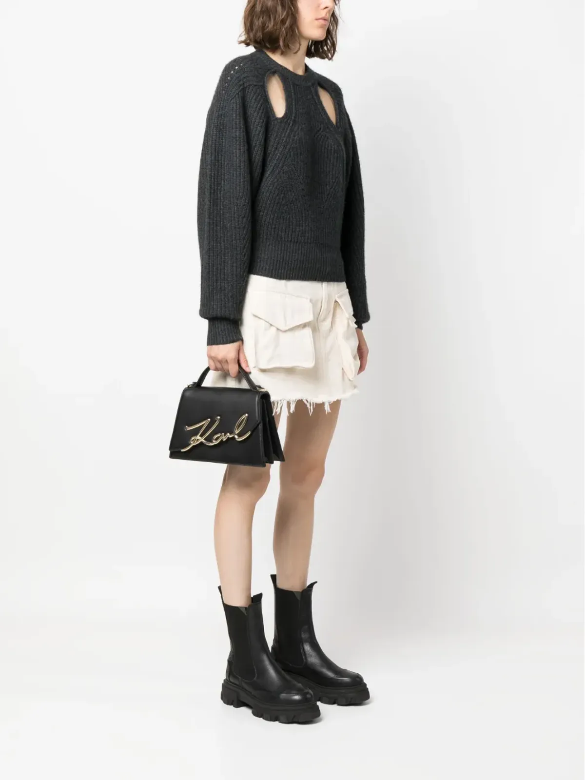 Karl Lagerfeld ミディアム シグネチャー レザー クロスボディバッグ - ブラック - 画像2