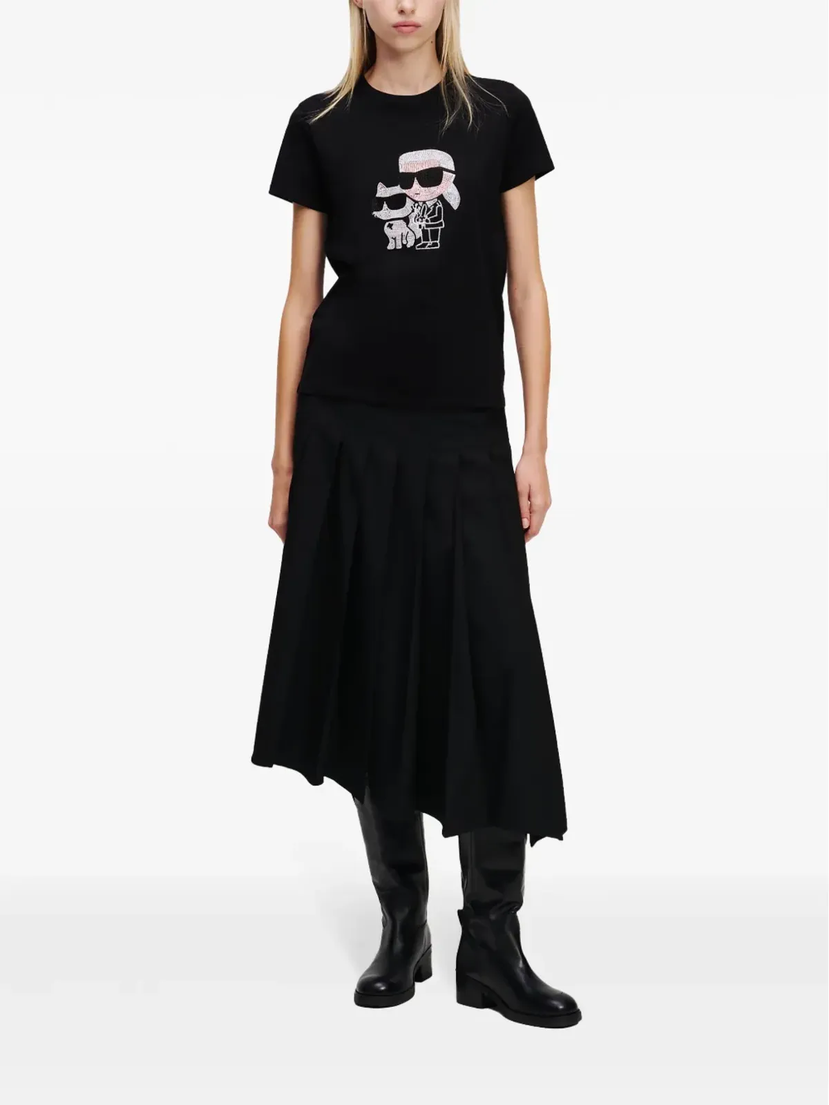 Karl Lagerfeld Ikon Choupette ラインストーン Tシャツ - 画像2