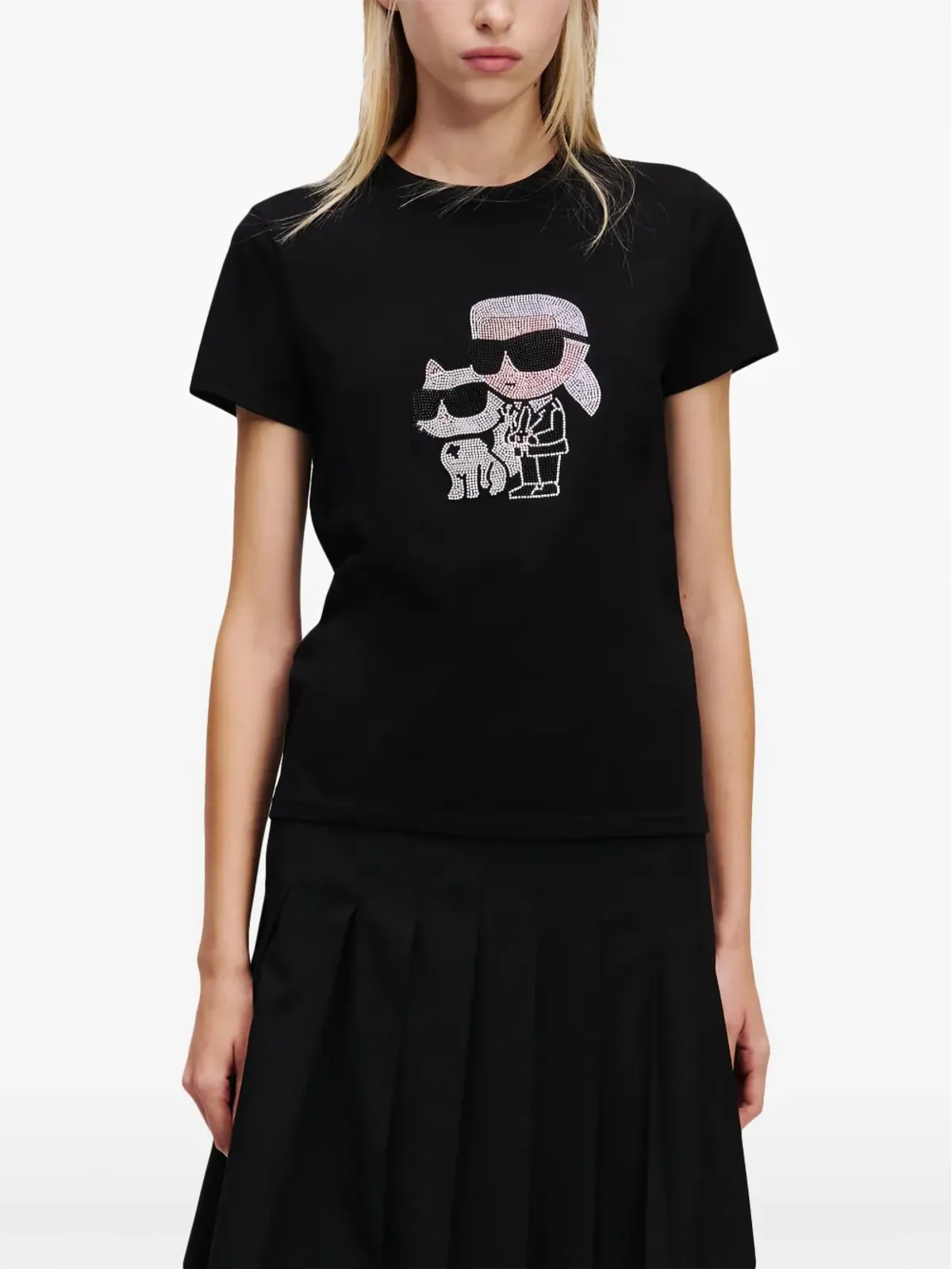 Karl Lagerfeld Ikon Choupette ラインストーン Tシャツ - 画像3