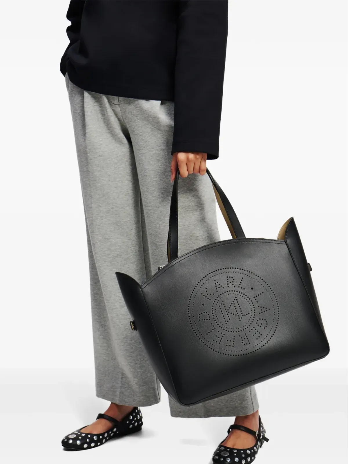 Karl Lagerfeld K/Circle パンチングデザイン トートバッグ - ブラック - 画像2