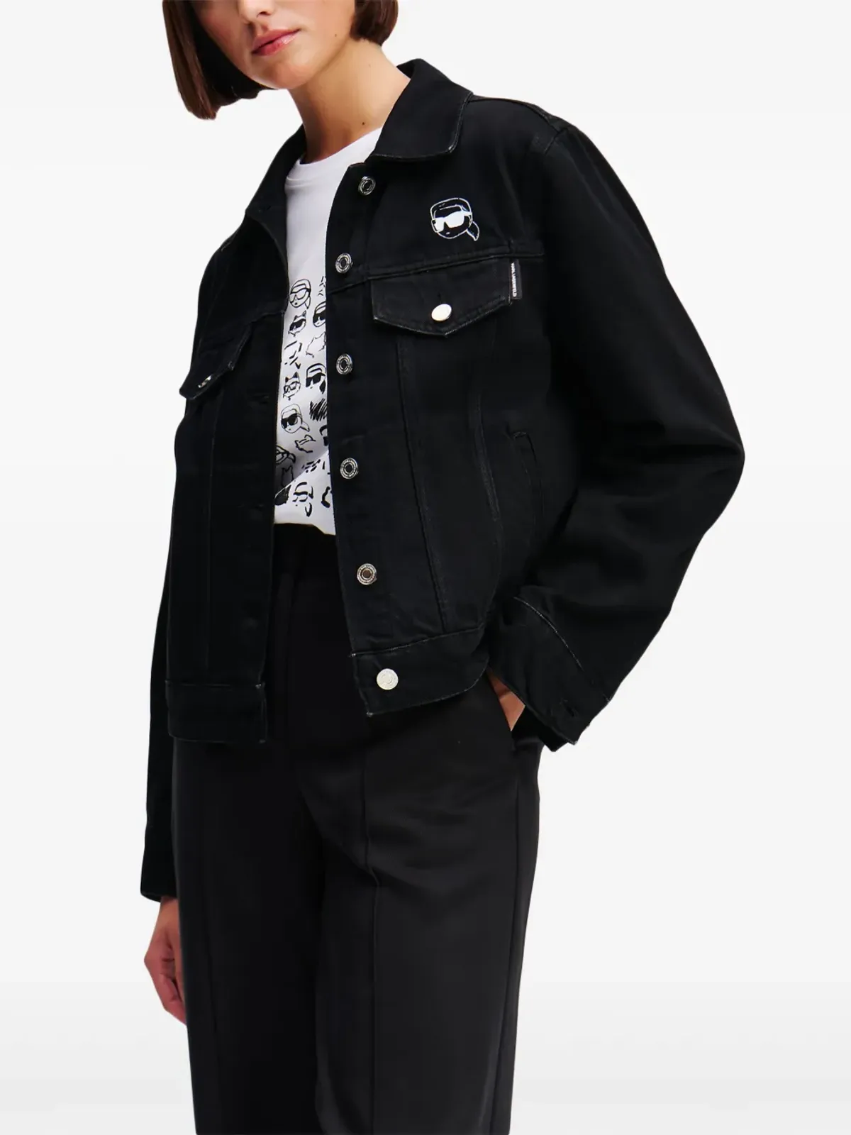 Karl Lagerfeld Ikon デニムトラックジャケット - ブラック - 画像3