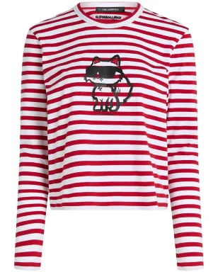 Karl Lagerfeld Ikon ストライプ柄プリント Tシャツ - レッド - サムネイル1