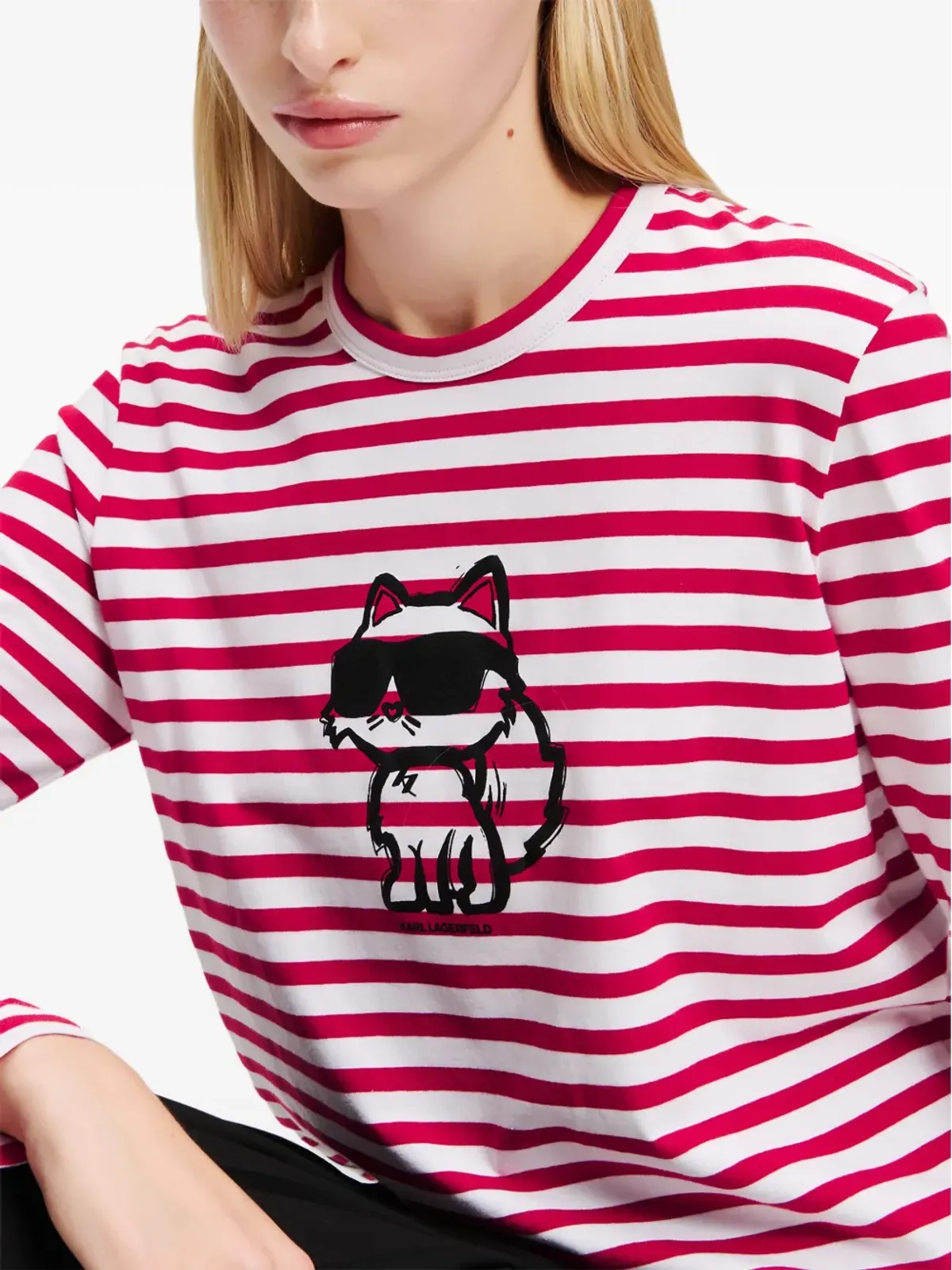 Karl Lagerfeld Ikon ストライプ柄プリント Tシャツ - レッド - 画像5