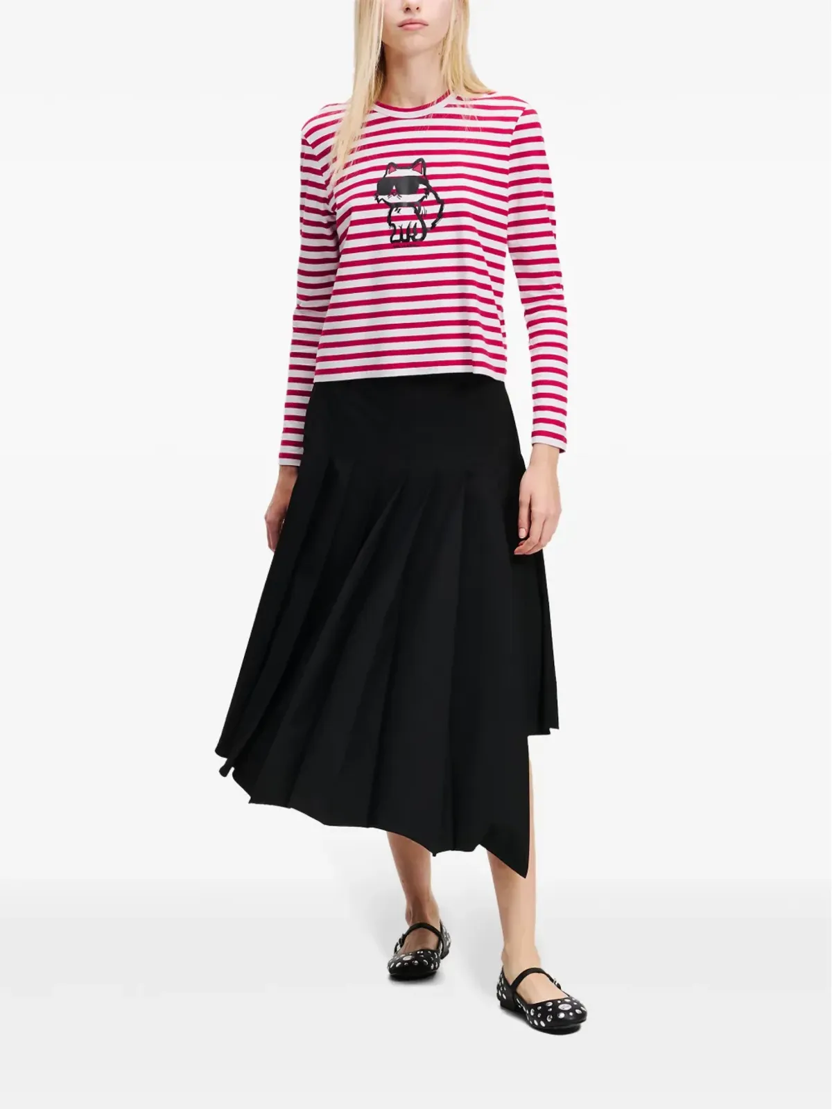 Karl Lagerfeld Ikon ストライプ柄プリント Tシャツ - レッド - 画像2