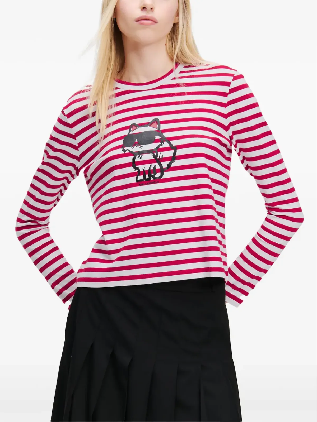 Karl Lagerfeld Ikon ストライプ柄プリント Tシャツ - レッド - 画像3