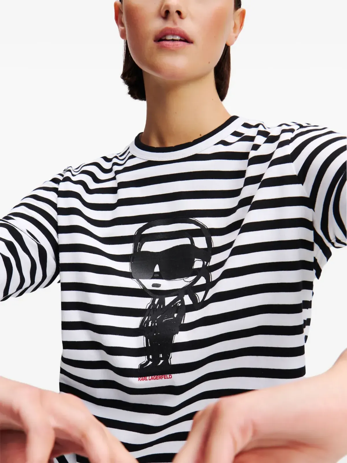 Karl Lagerfeld Ikon ストライプ コットン Tシャツ - ブラック - 画像5