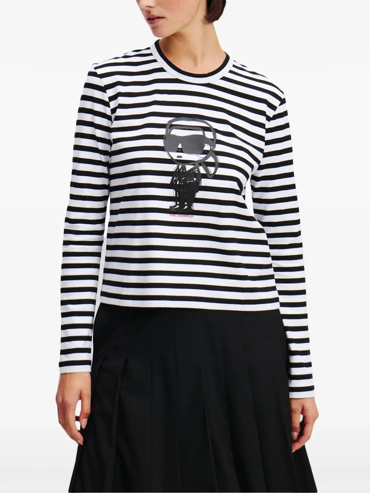 Karl Lagerfeld Ikon ストライプ コットン Tシャツ - ブラック - 画像2