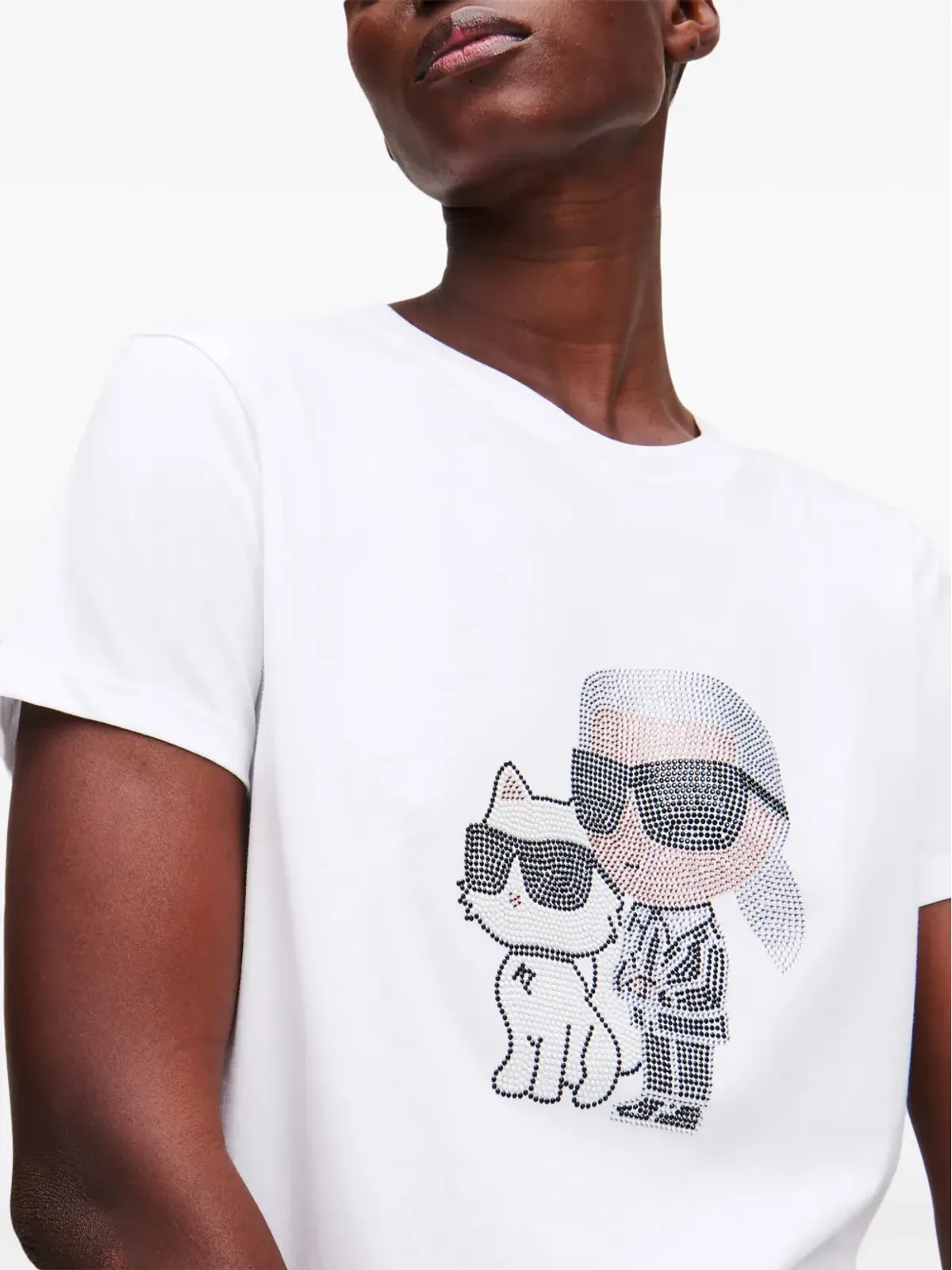 Karl Lagerfeld Ikon Karl and Choupette ラインストーンTシャツ - ホワイト - 画像5
