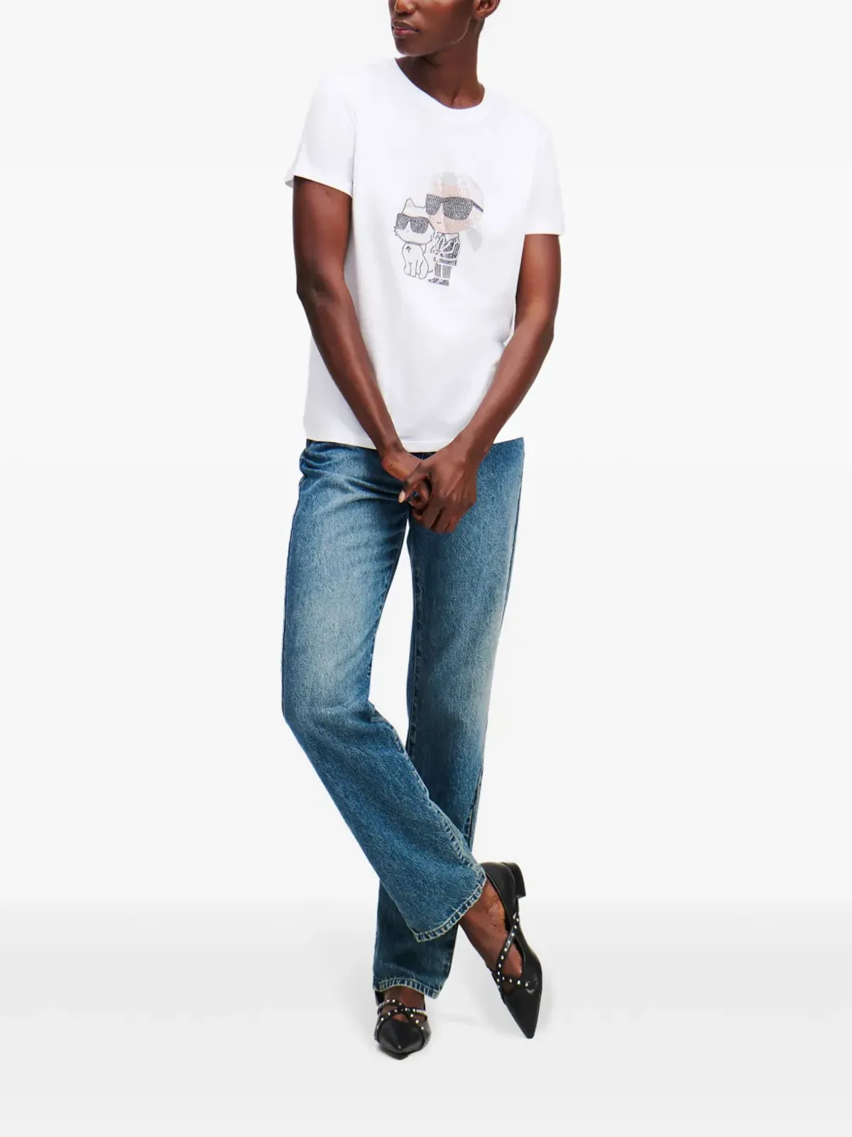 Karl Lagerfeld Ikon Karl and Choupette ラインストーンTシャツ - ホワイト - 画像2