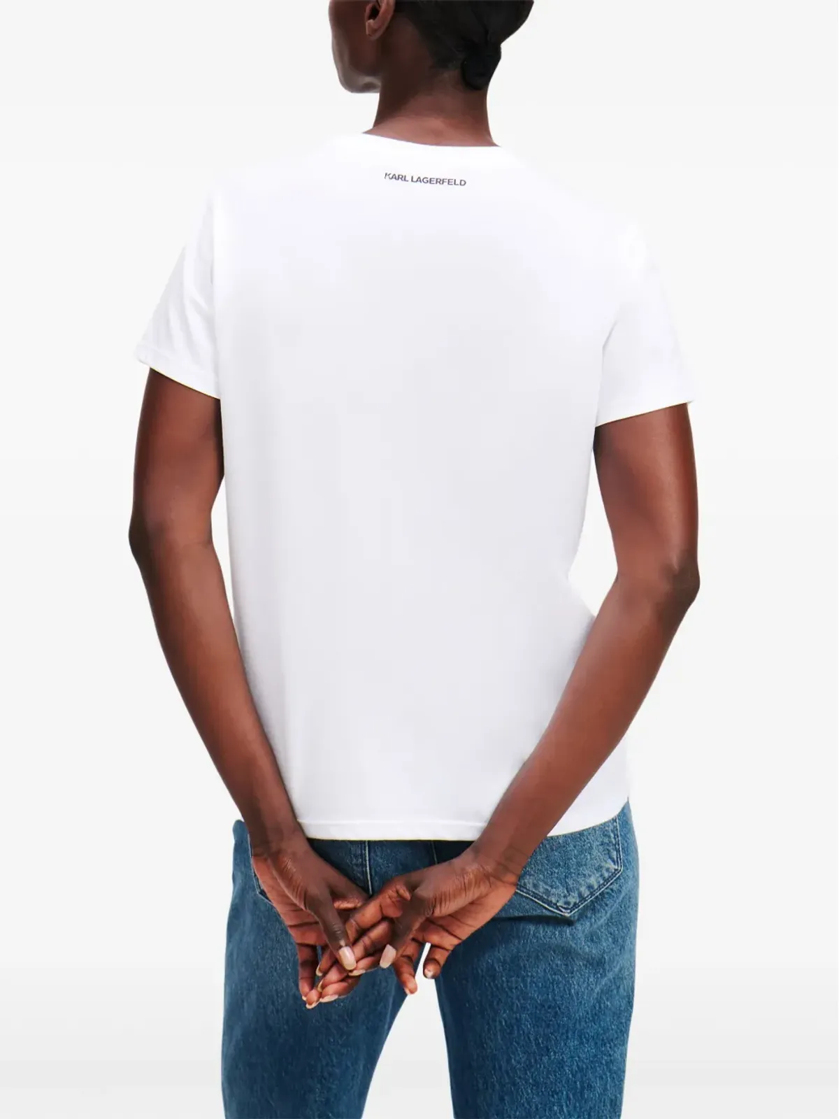 Karl Lagerfeld Ikon Karl and Choupette ラインストーンTシャツ - ホワイト - 画像4