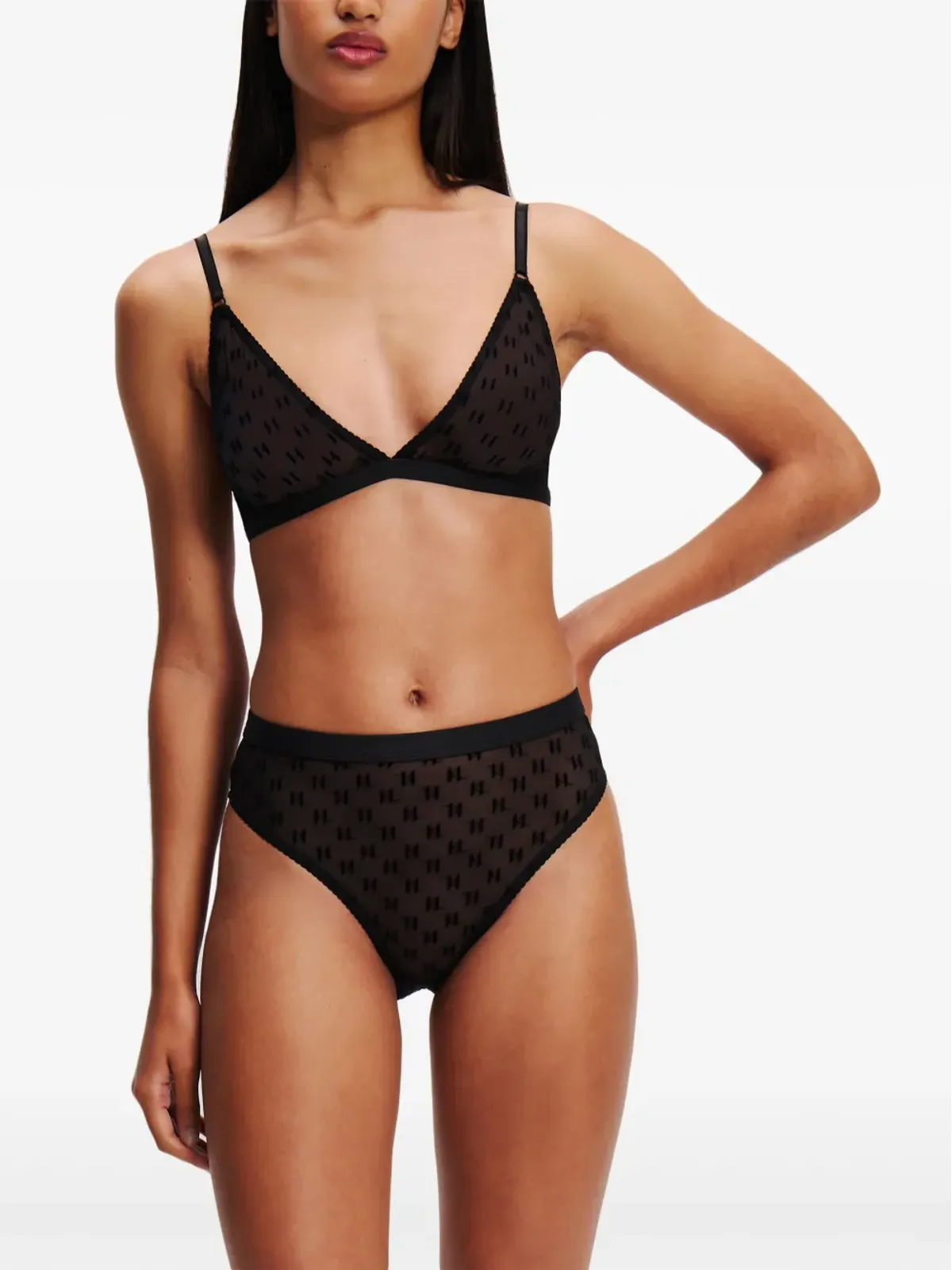 Karl Lagerfeld モノグラム メッシュ ブラジャー - ブラック - 画像4