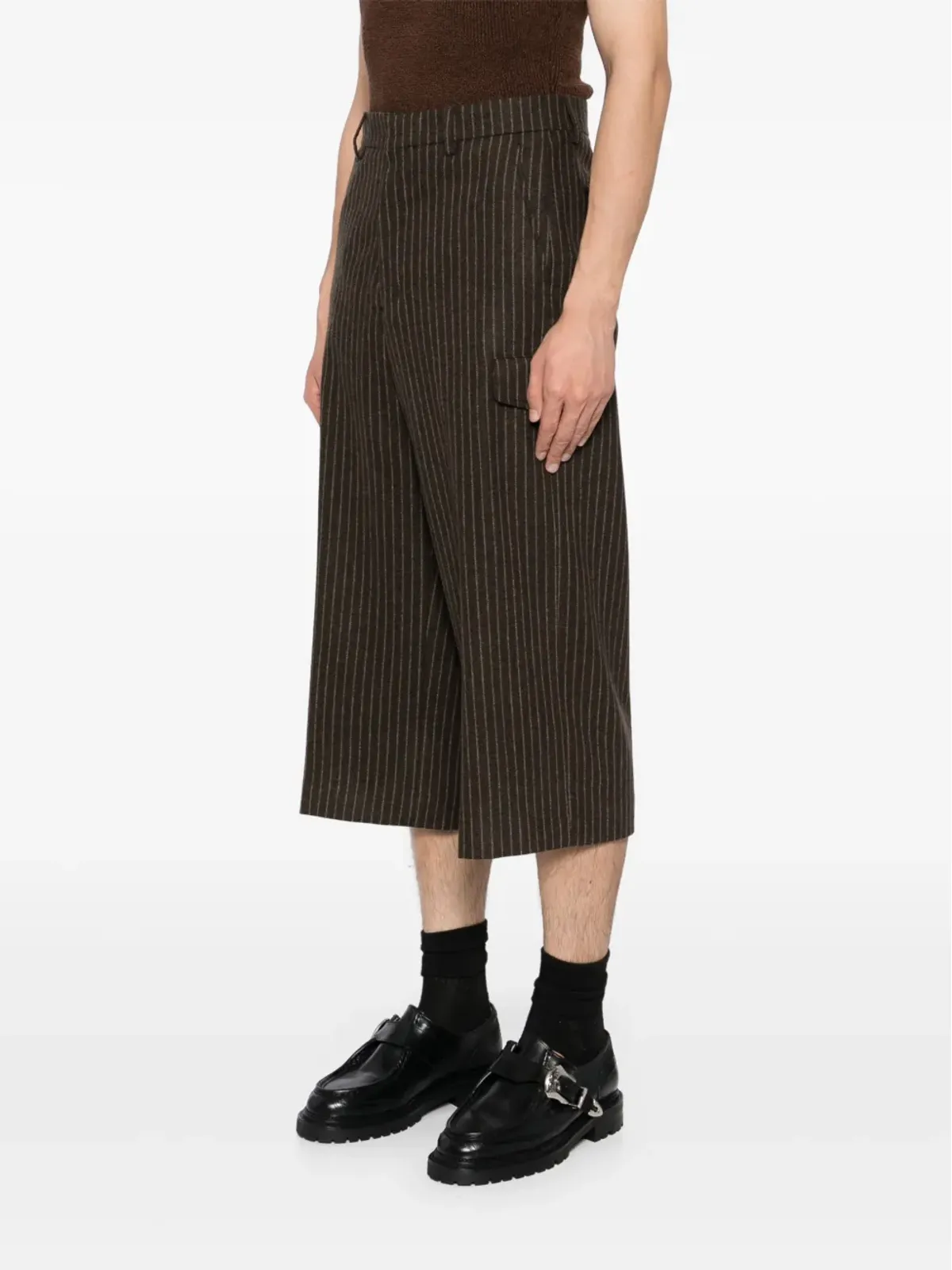 AMI Paris ストライプ クロップドパンツ ブラウン - 画像3