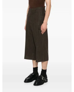 AMI Paris ストライプ クロップドパンツ ブラウン - サムネイル3