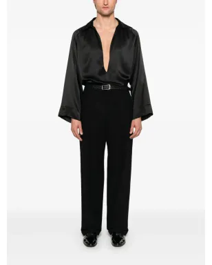 Saint Laurent ストライプ柄フランネルパンツ - ブラック - サムネイル2