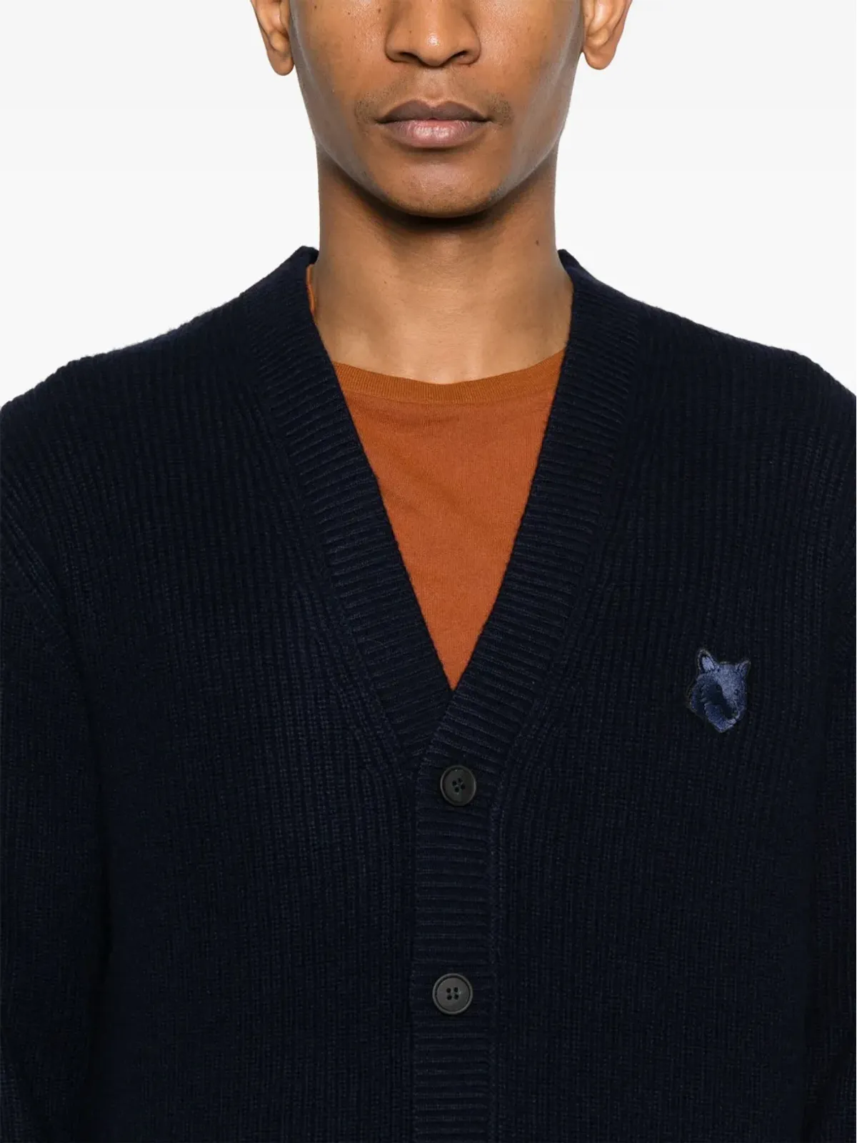 Maison Kitsuné ボールドフォックスヘッド リブ編みカーディガン - ブルー - 画像5
