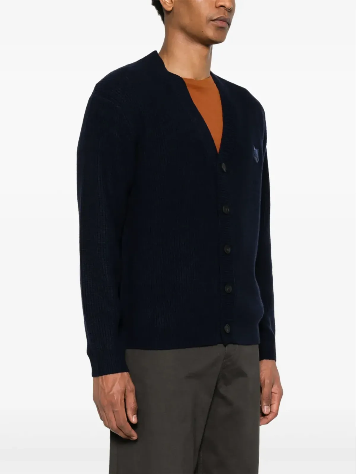 Maison Kitsuné ボールドフォックスヘッド リブ編みカーディガン - ブルー - 画像3