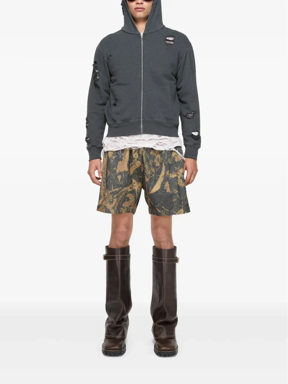 Acne Studios ダメージ加工ジャージーフーディー - ブラック - 画像2