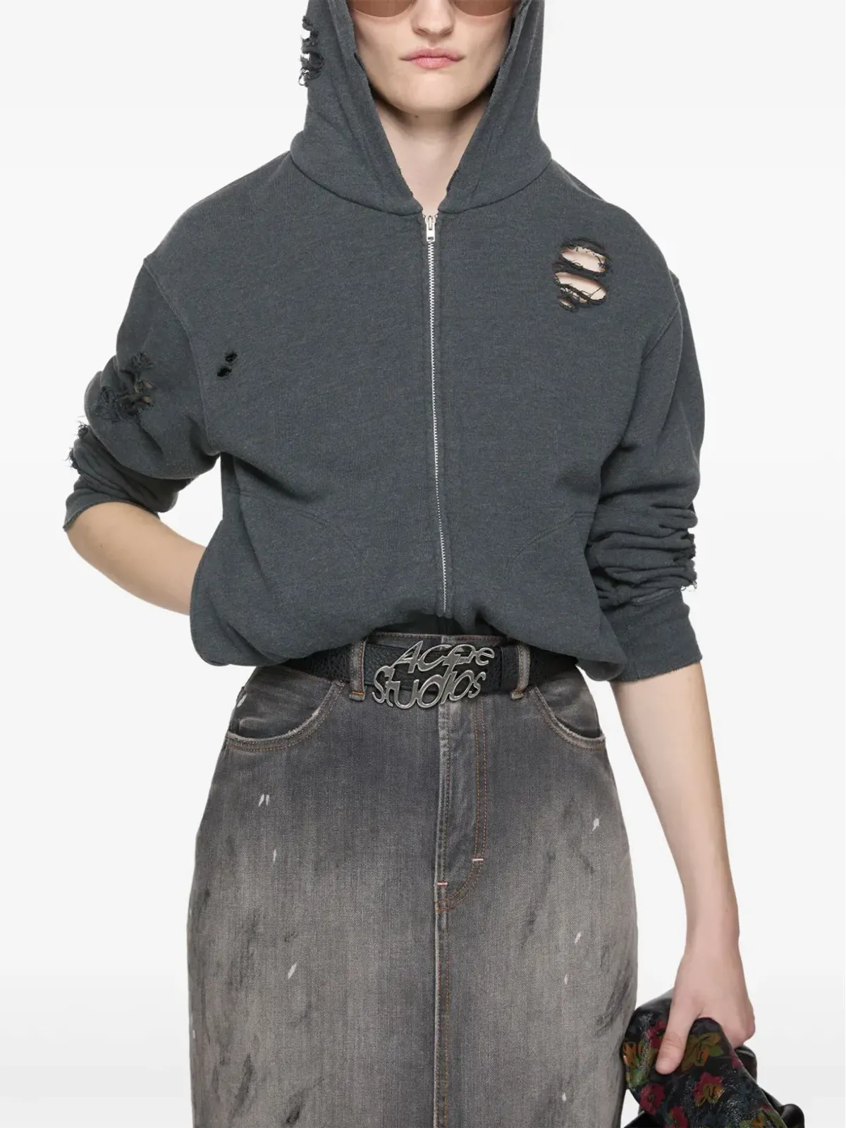 Acne Studios ダメージ加工ジャージーフーディー - ブラック - 画像3