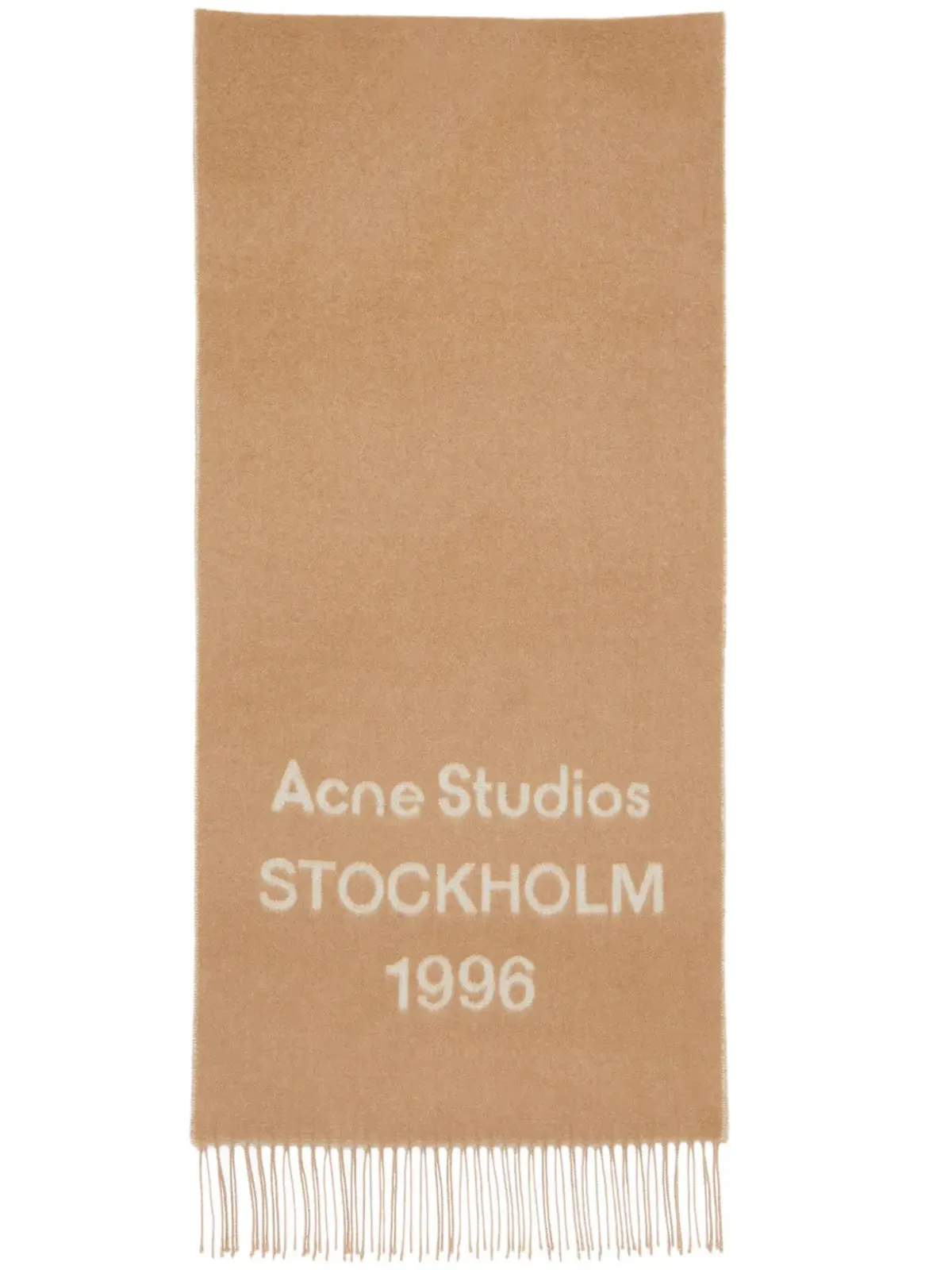 Acne Studios ロゴプリント ウールスカーフ（ブラウン） - 画像1