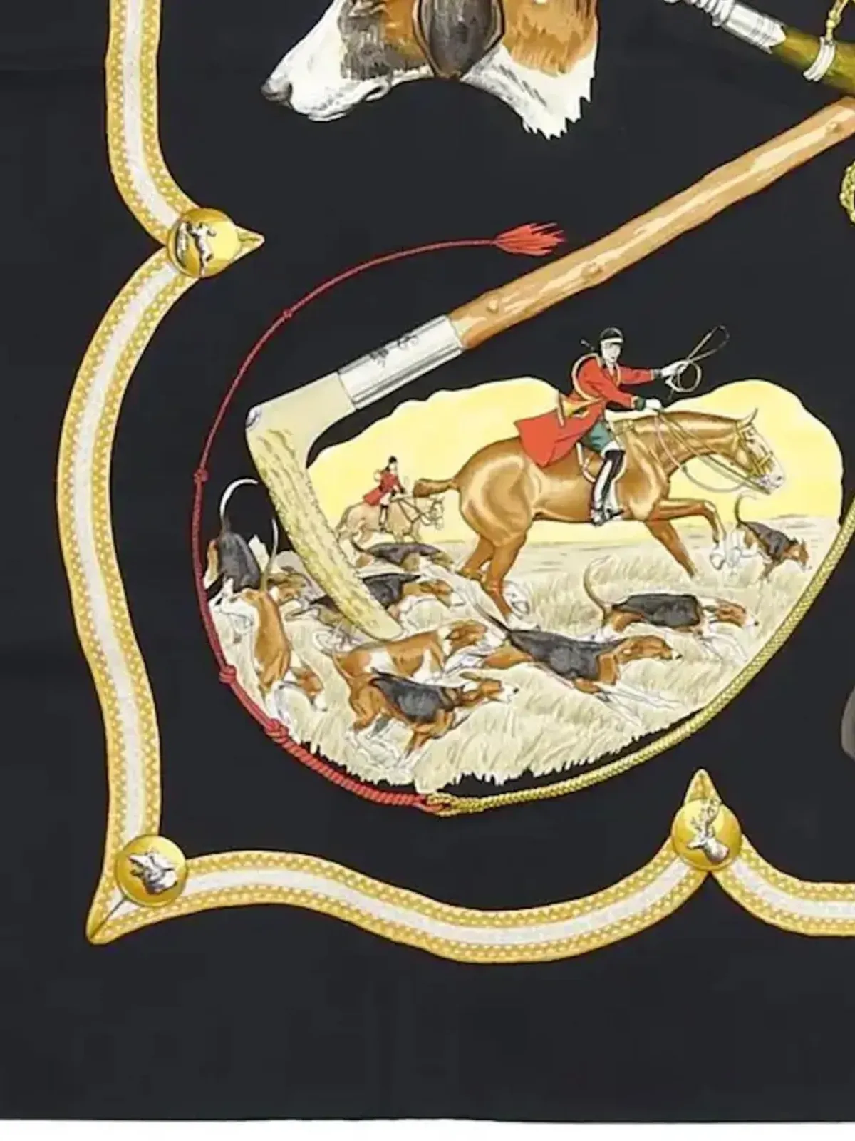 Hermès ビンテージ 1979 Le Laisser Courre by J de Fougerolle シルクスカーフ - ブラック - 画像5