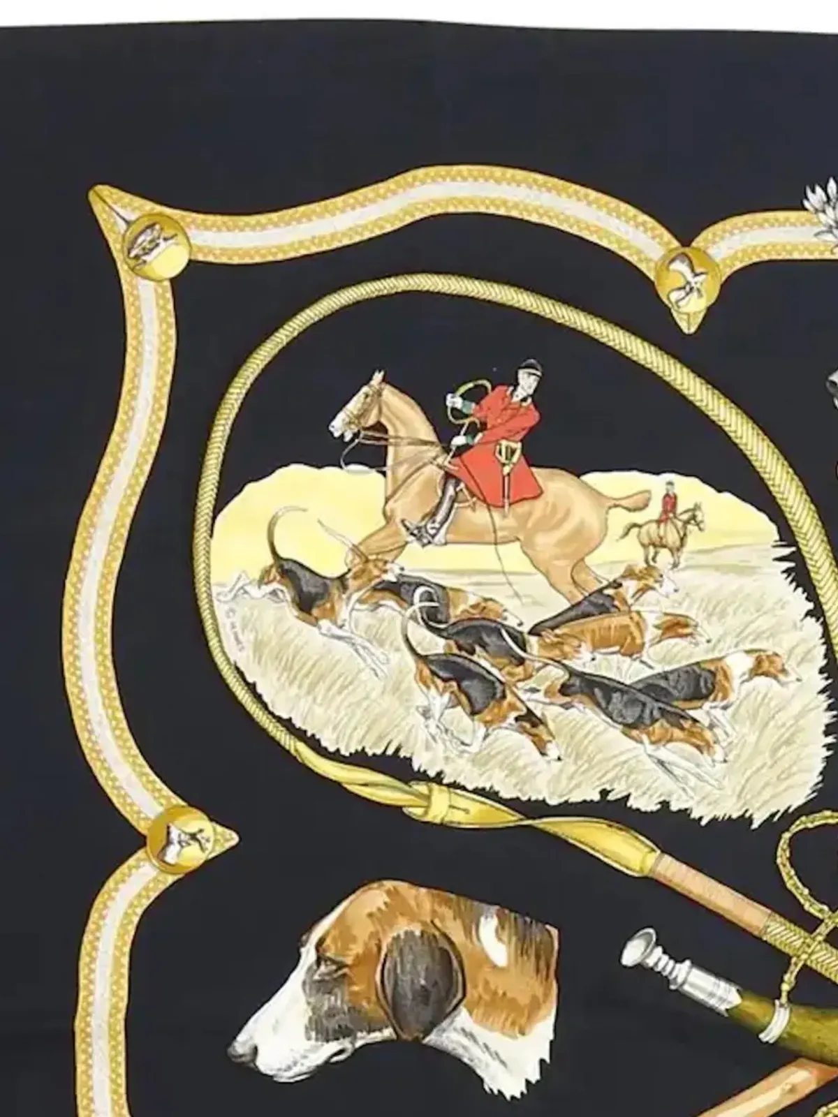 Hermès ビンテージ 1979 Le Laisser Courre by J de Fougerolle シルクスカーフ - ブラック - 画像2