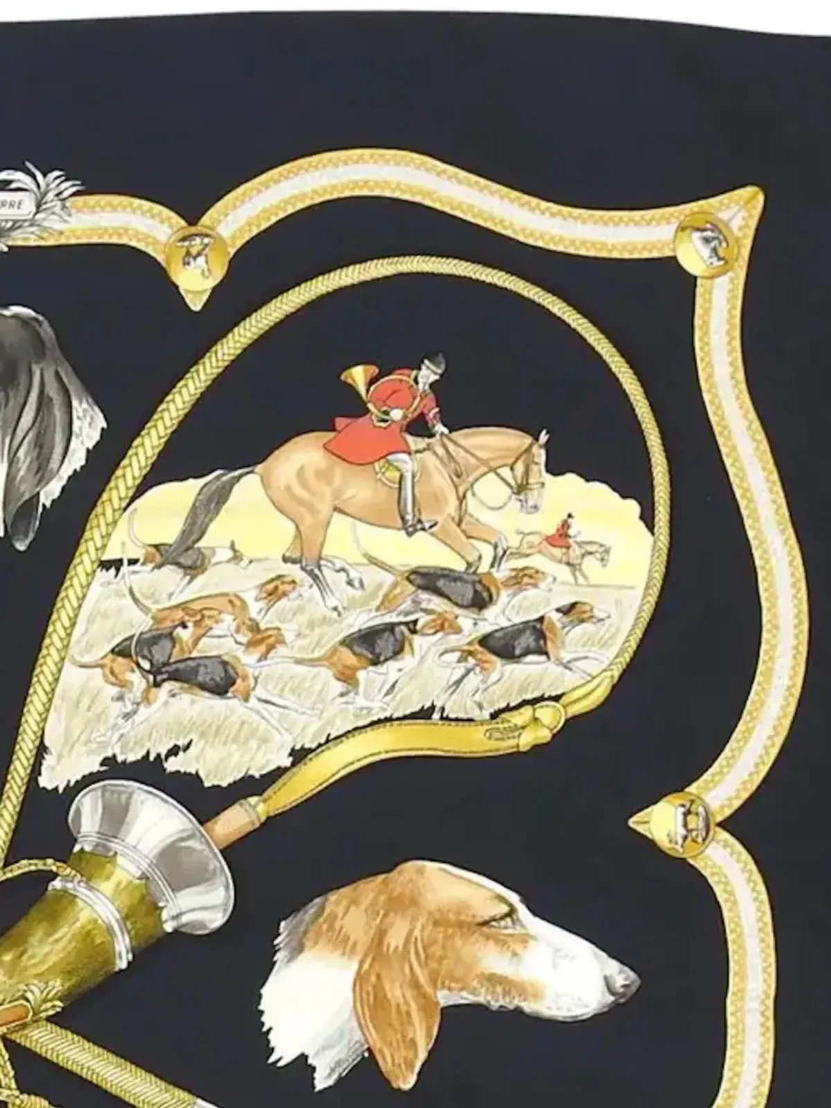 Hermès ビンテージ 1979 Le Laisser Courre by J de Fougerolle シルクスカーフ - ブラック - 画像3
