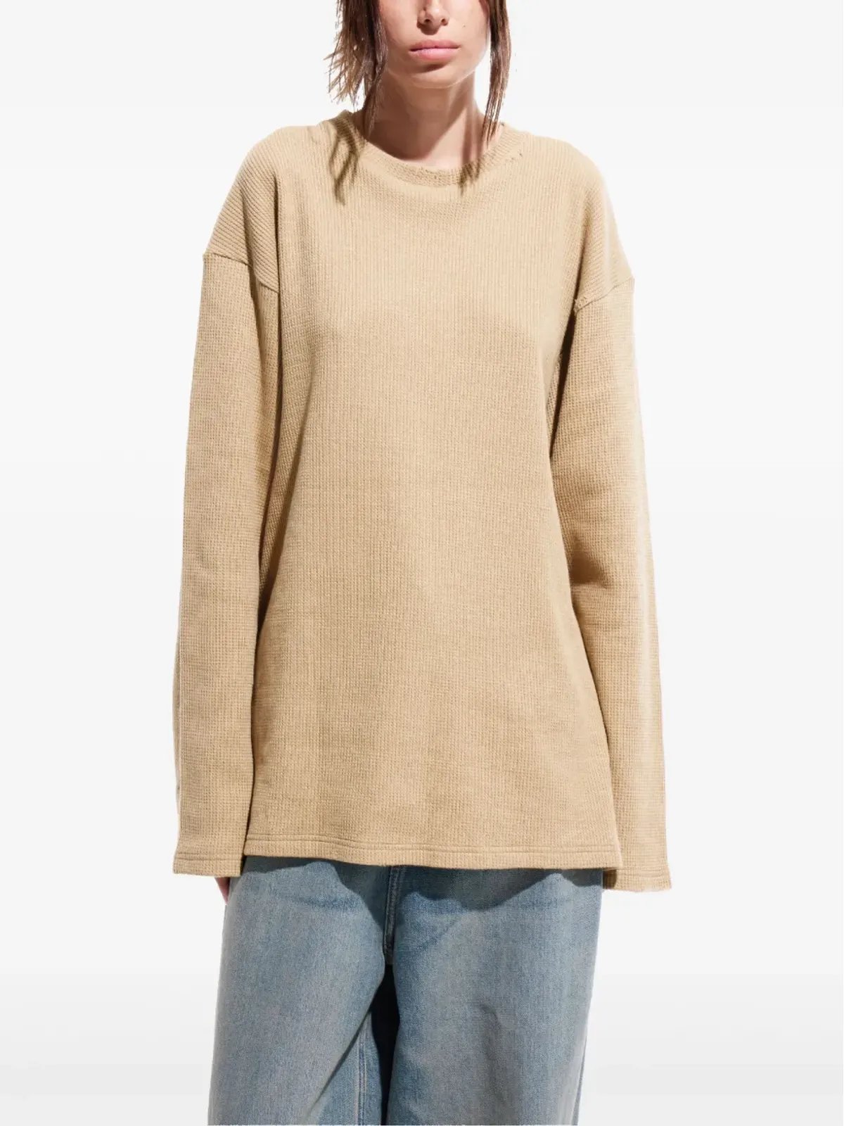 Mainless waffle-knit T-shirt - Brown - 画像5