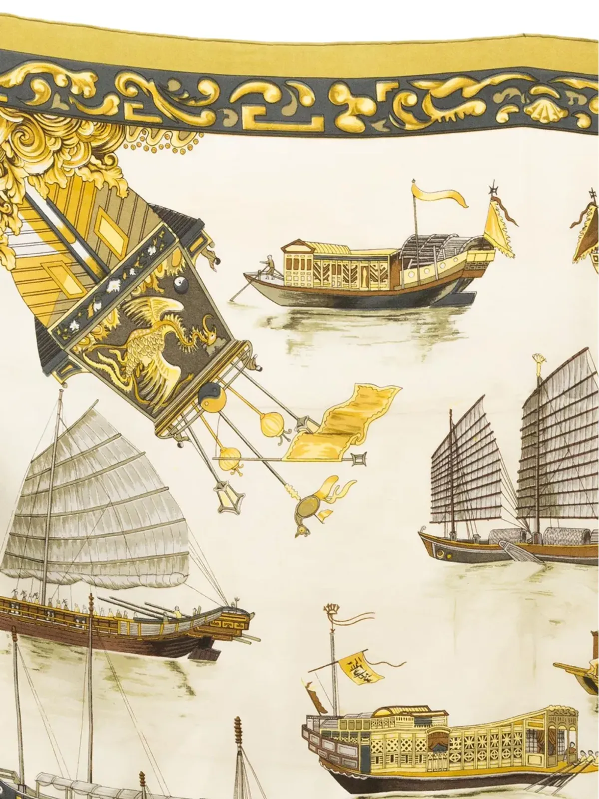 Hermès Pre-Owned 1966 Jonques et Sampans by F. de la Perrière シルクスカーフ - イエロー - 画像2
