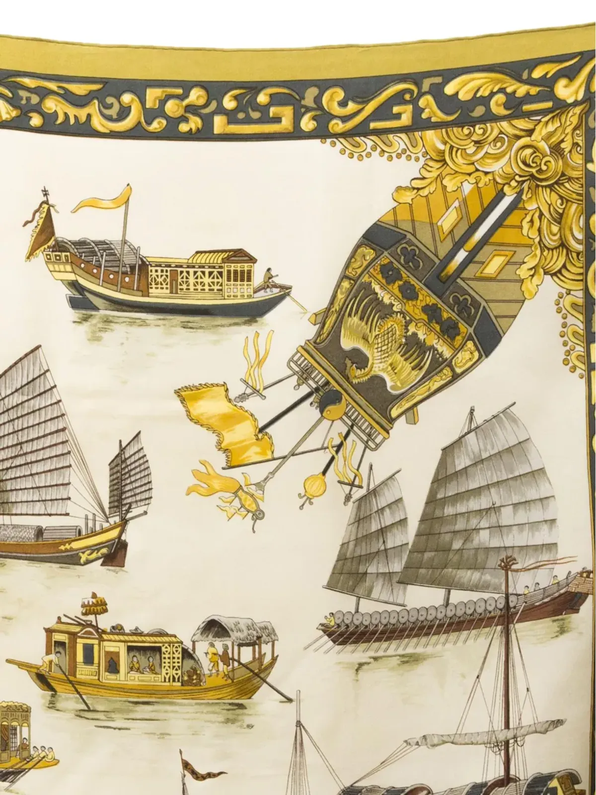 Hermès Pre-Owned 1966 Jonques et Sampans by F. de la Perrière シルクスカーフ - イエロー - 画像3