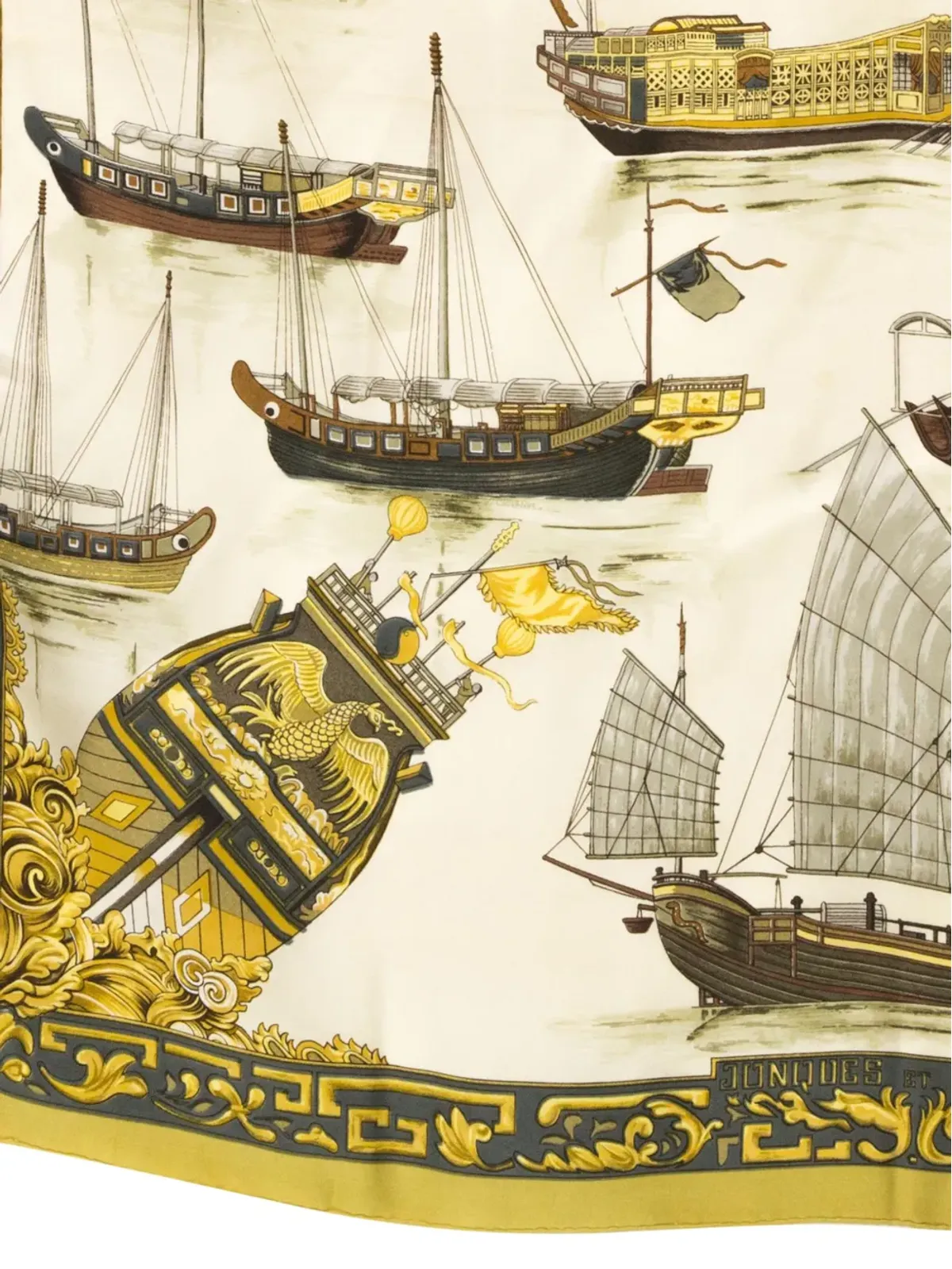 Hermès Pre-Owned 1966 Jonques et Sampans by F. de la Perrière シルクスカーフ - イエロー - 画像4