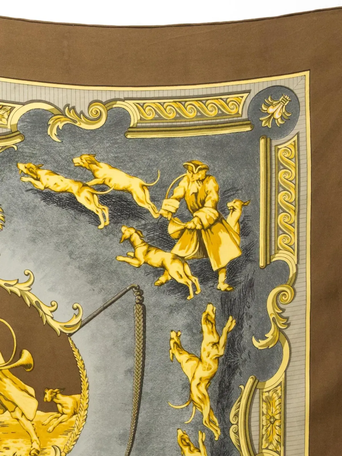 Hermès ビンテージ 1963 Chiens et Valet by Charles J. Hallo シルクスカーフ - ブラウン - 画像3