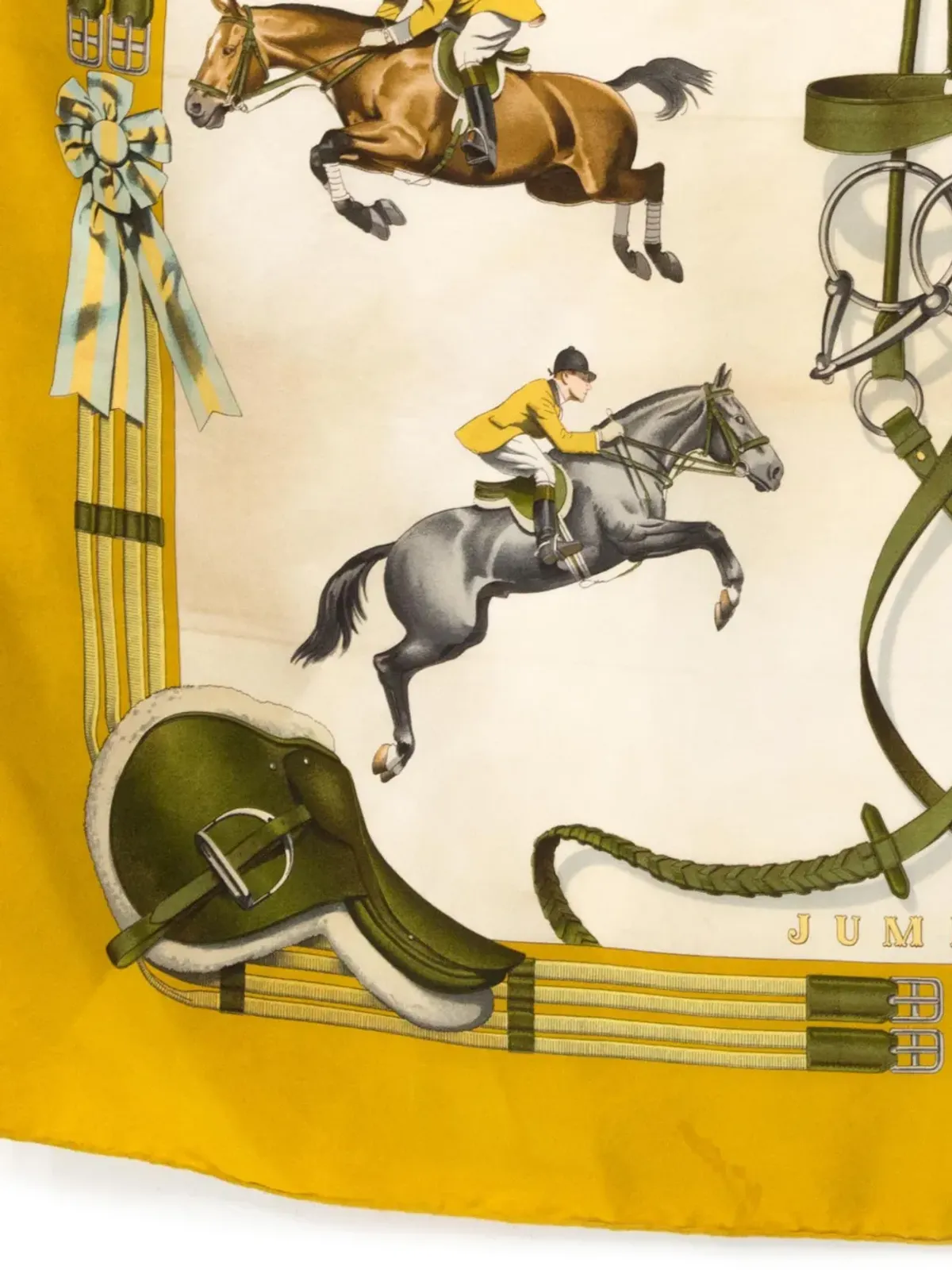 Hermès ビンテージ 1975年 ジャンピング（フィリップ・ルドゥーによる）シルクスカーフ - イエロー - 画像5