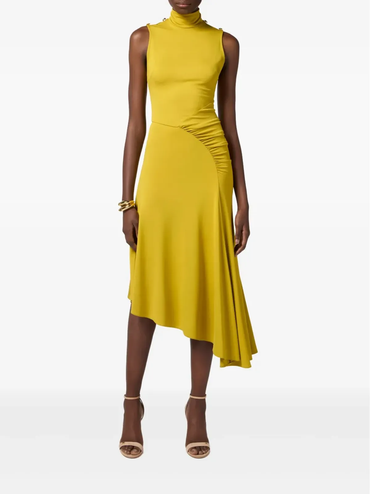 Elisabetta Franchi アシンメトリック クレープドレス イエロー - 画像2