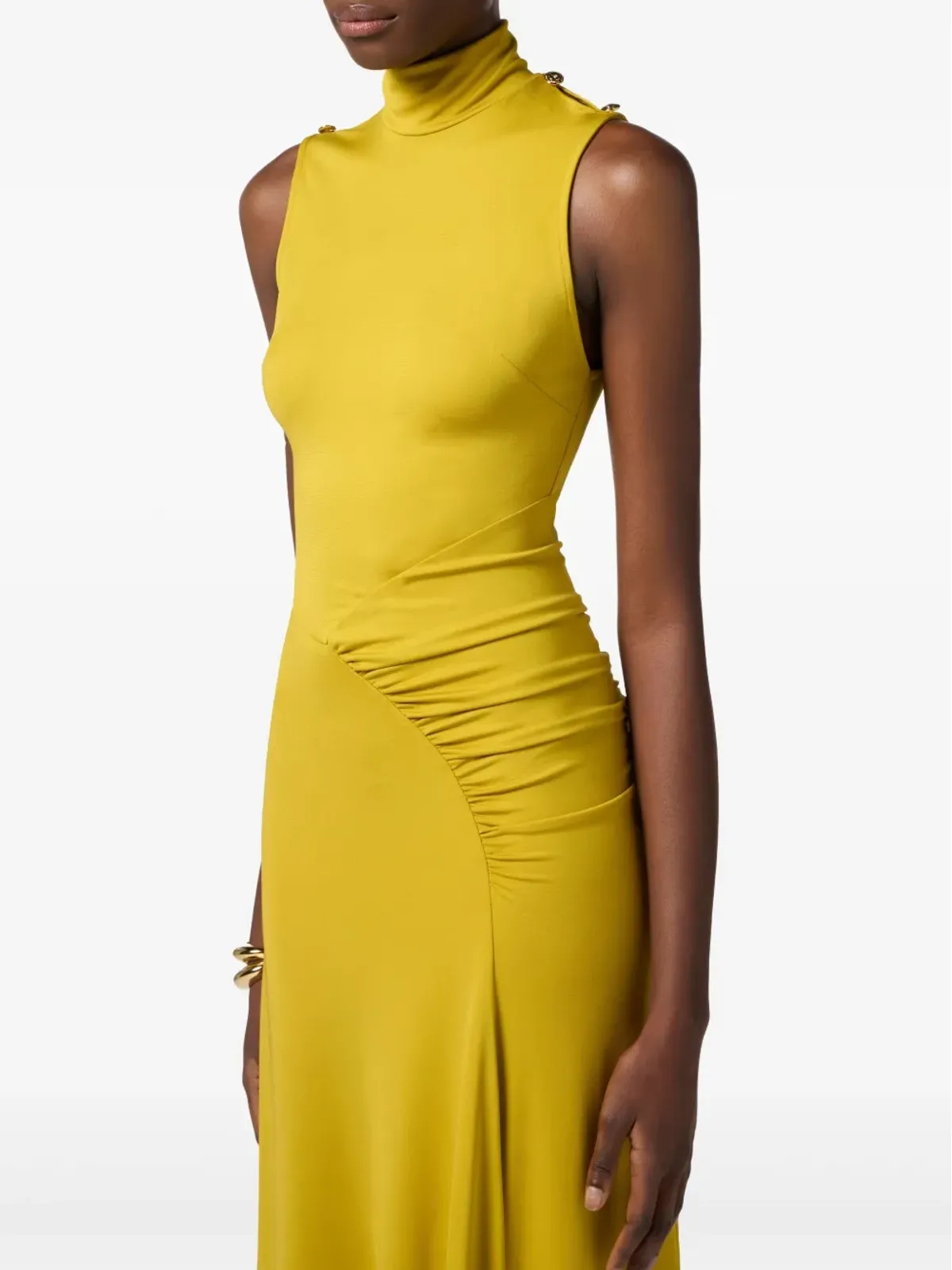 Elisabetta Franchi アシンメトリック クレープドレス イエロー - 画像4