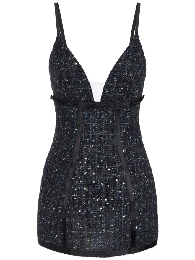 Elisabetta Franchi Elisabetta Franchi スパンコール装飾のツイードドレス - ブラックの商品画像