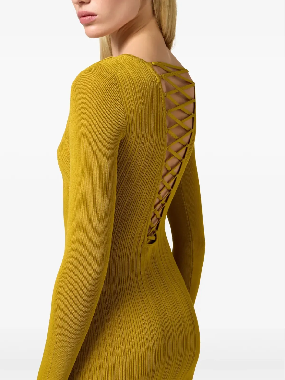 Elisabetta Franchi クロスオーバー レースディテール ミニドレス - イエロー - 画像5