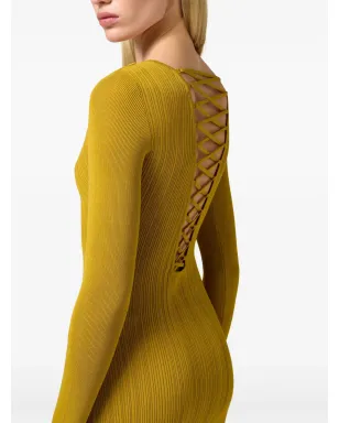 Elisabetta Franchi クロスオーバー レースディテール ミニドレス - イエロー - サムネイル5
