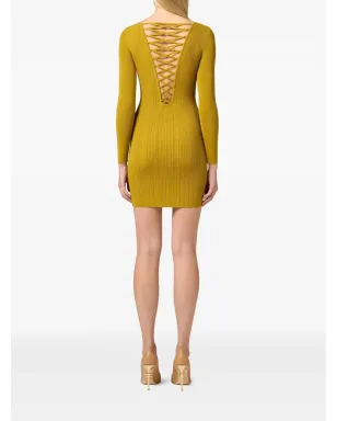 Elisabetta Franchi クロスオーバー レースディテール ミニドレス - イエロー - サムネイル3